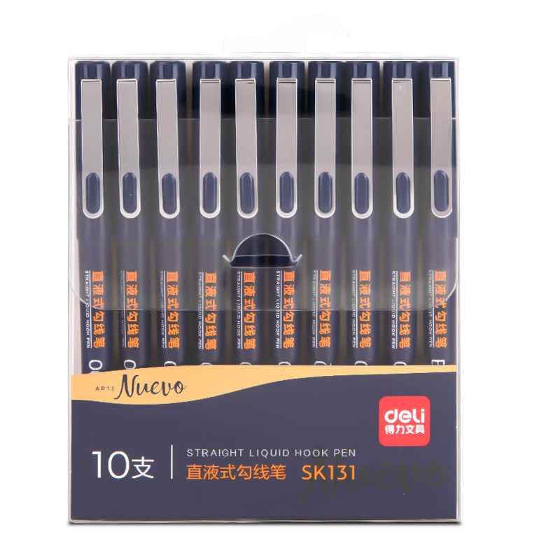 DELI Black Liquid Ink Fineliner Hook Pen for Writing Drawing Journaling 10 Pack - TTpen