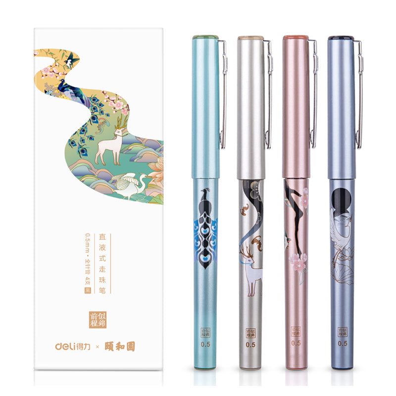DELI Summer Palace Collection Gel Pen Set - 0.5mm Fine Tip 4-Pack
