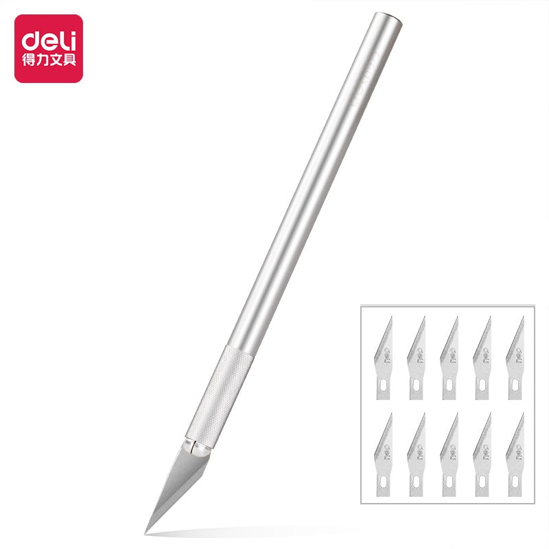 DELI GRAVER Graphic Art Knife Set (1 Knife 10 Blades) Silver