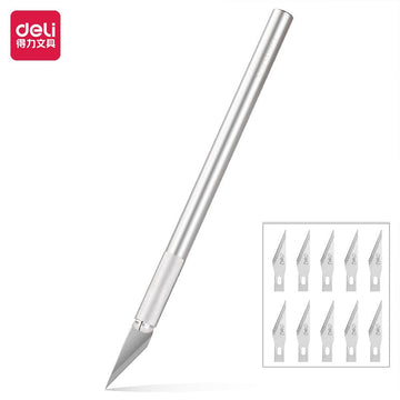 DELI GRAVER Graphic Art Knife Set (1 Knife 10 Blades) Silver