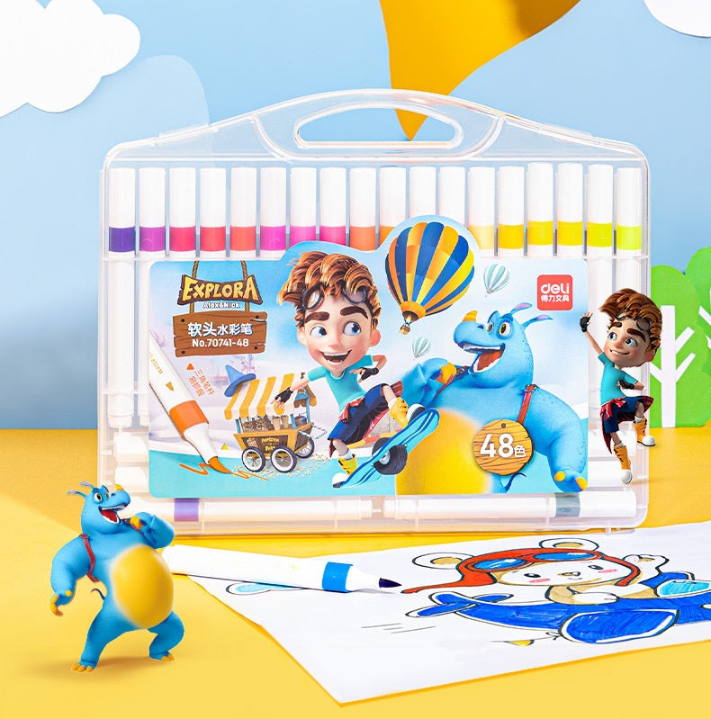 DELI Watercolor Brush Markers,36 Piece, Multicolor,70741-36