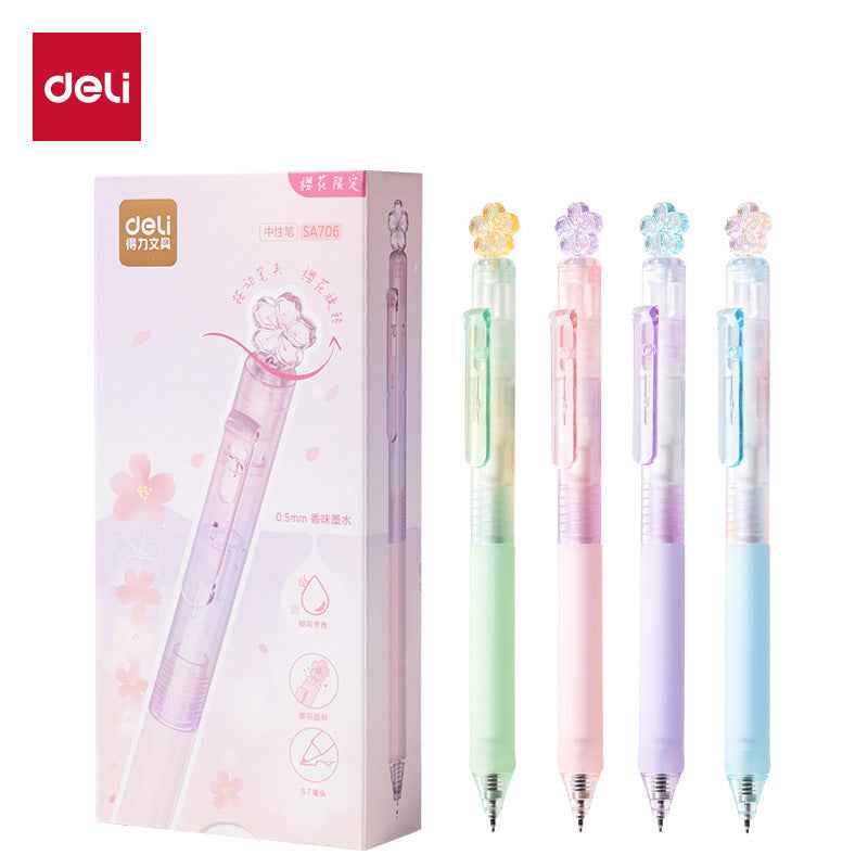 Deli Sakura Scented Click Gel Pen Black Ink,0.5mm,12-Piece