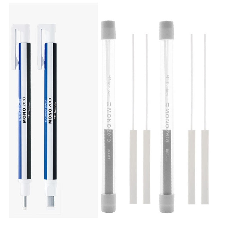 Tombow Mono Zero Pen-Style Eraser Set (Round Rectangle Tip & 4 Refills) Blue
