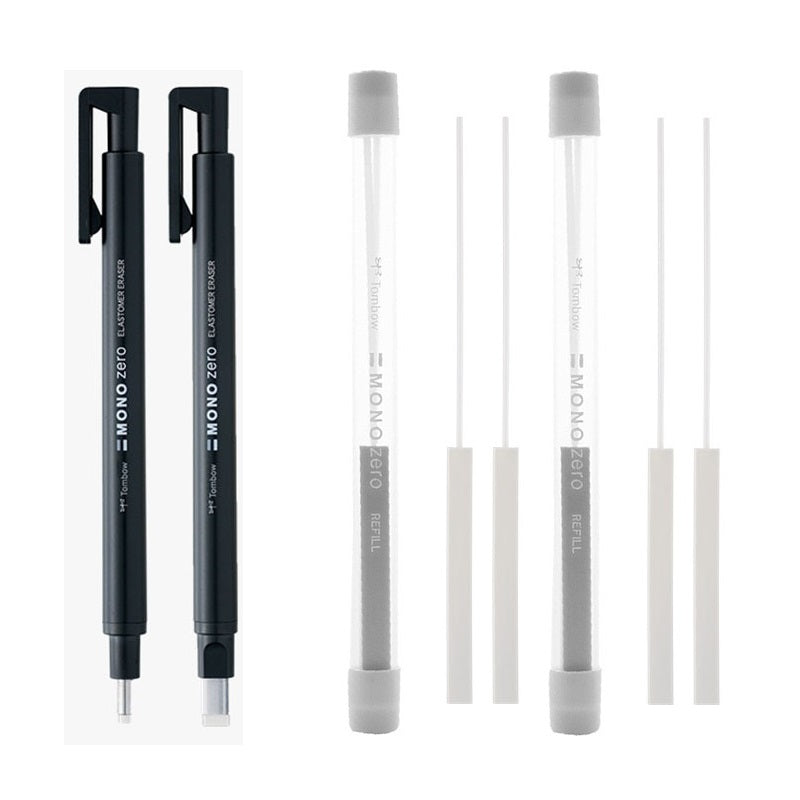 Tombow Mono Zero Pen-Style Eraser Set (Round Rectangle Tip & 4 Refills) Black
