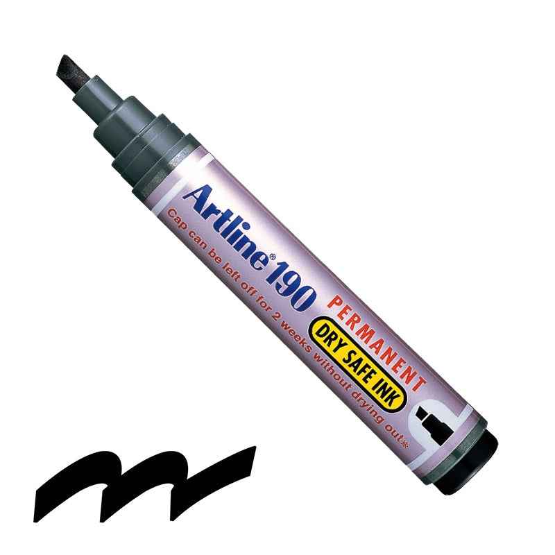 Artline 190 Dry-Safe Permanent Markers | 2.0-5.0mm Chisel Tip 4 Pack