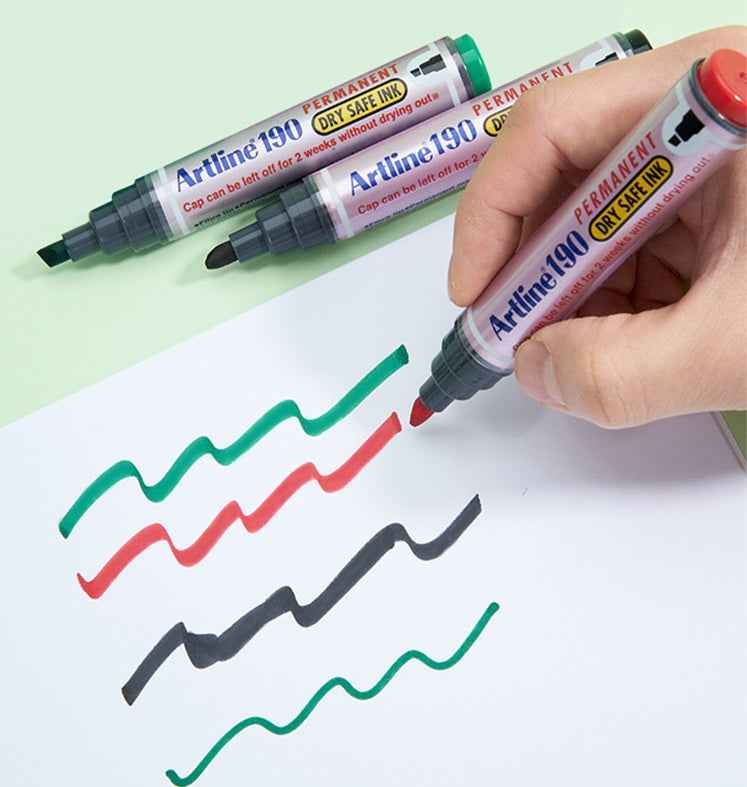 Artline 190 Dry-Safe Permanent Markers | 2.0-5.0mm Chisel Tip 4 Pack