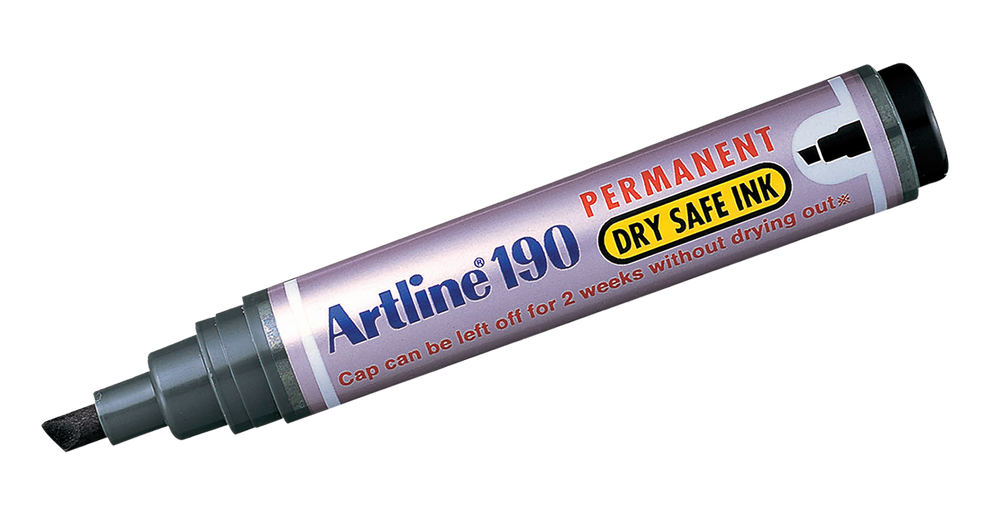 Artline 190 Dry-Safe Permanent Markers | 2.0-5.0mm Chisel Tip 4 Pack