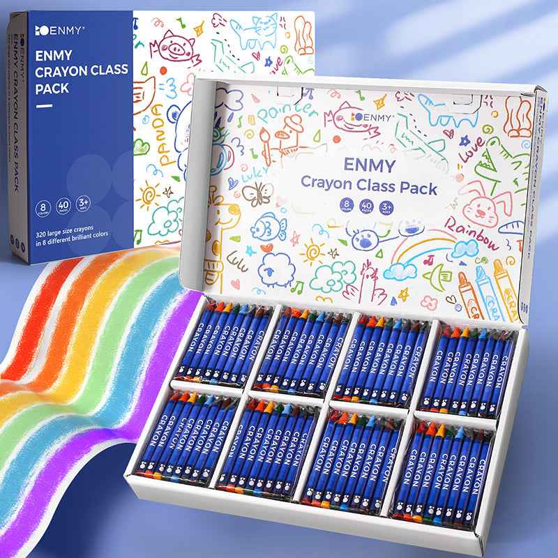 ENMY 8-Color Kids Crayons – 320 Sticks Bulk Class Pack for School