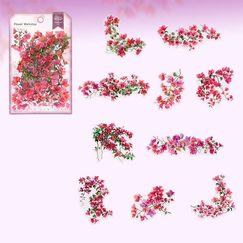 Flower Workshop PET Sticker Set – 60 Large Floral Decorative Stickers