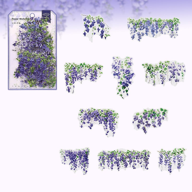 Flower Workshop PET Sticker Set – 60 Large Floral Decorative Stickers