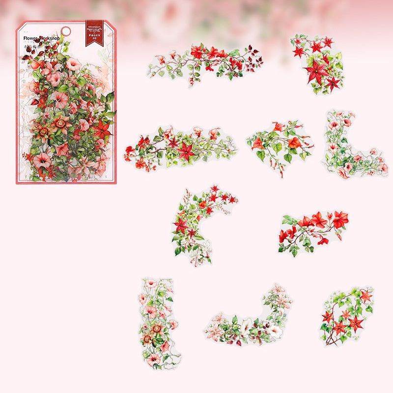 Flower Workshop PET Sticker Set – 60 Large Floral Decorative Stickers