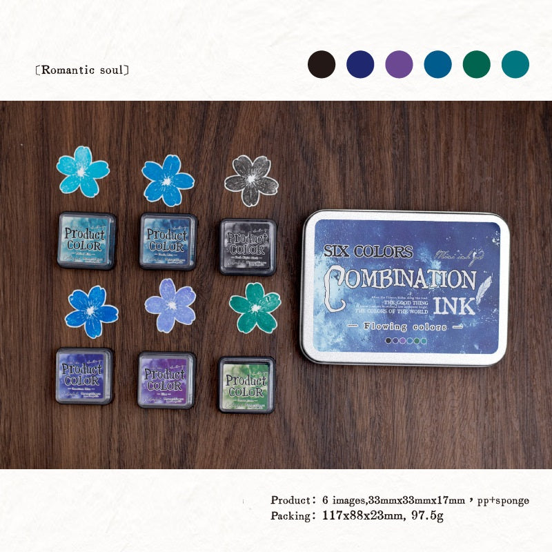 Flowing Colors Series Stamp Pad Set 6 Vibrant Ink Pads for Journaling