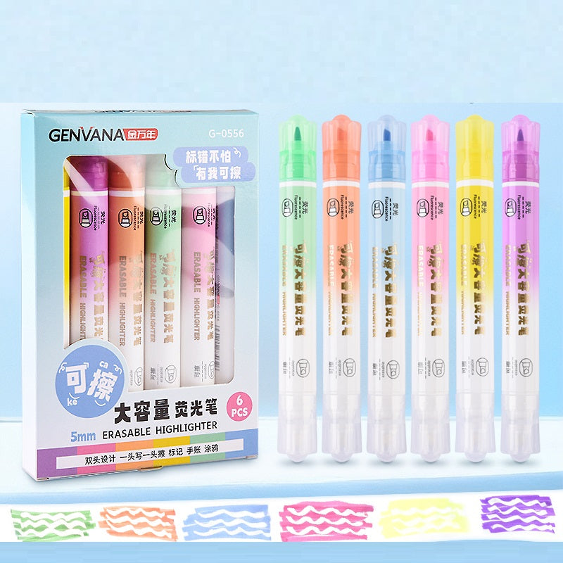 GENVANA 5mm Erasable Highlighters Dual Tip 6 Colors