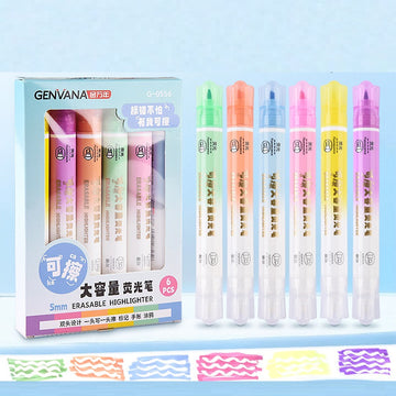 GENVANA 5mm Erasable Highlighters Dual Tip 6 Colors