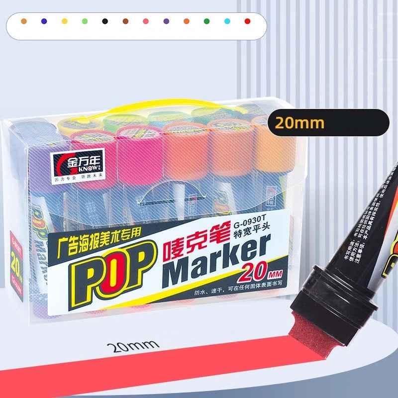 GENVANA 12 Color Pop Markers Oil-Based 6/12/20/30mm Wide Jumbo Tip