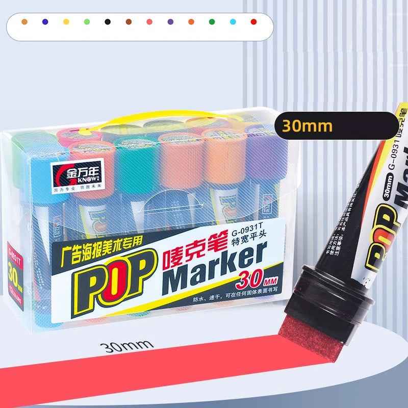 GENVANA 12 Color Pop Markers Oil-Based 6/12/20/30mm Wide Jumbo Tip