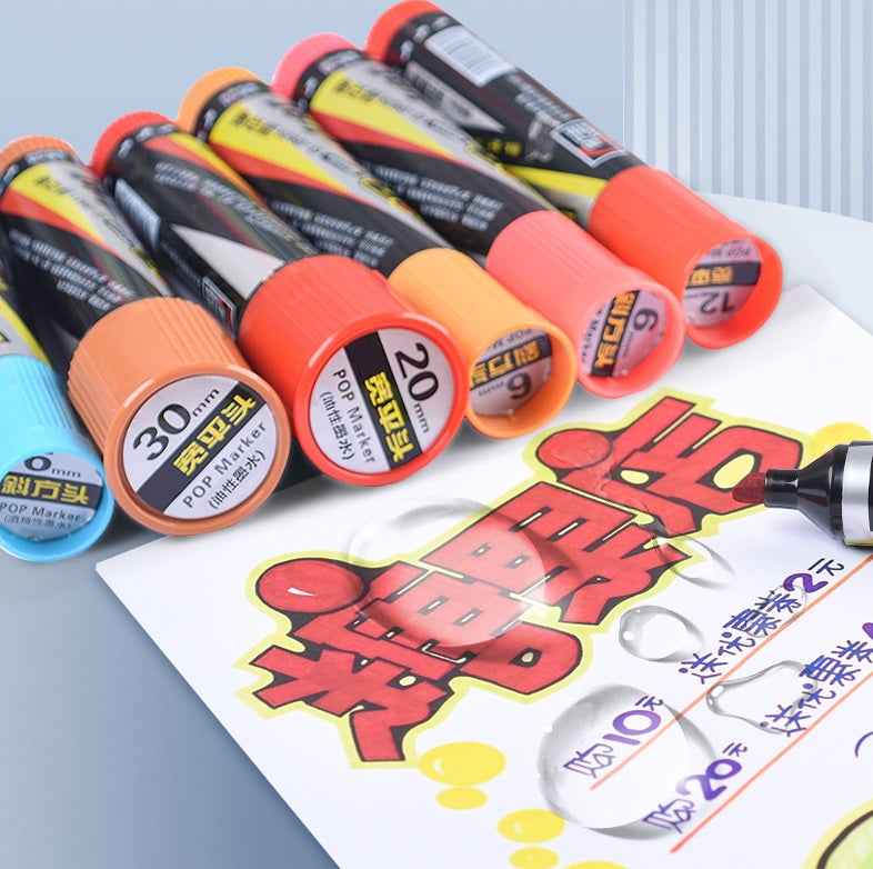GENVANA 12 Color Pop Markers Oil-Based 6/12/20/30mm Wide Jumbo Tip