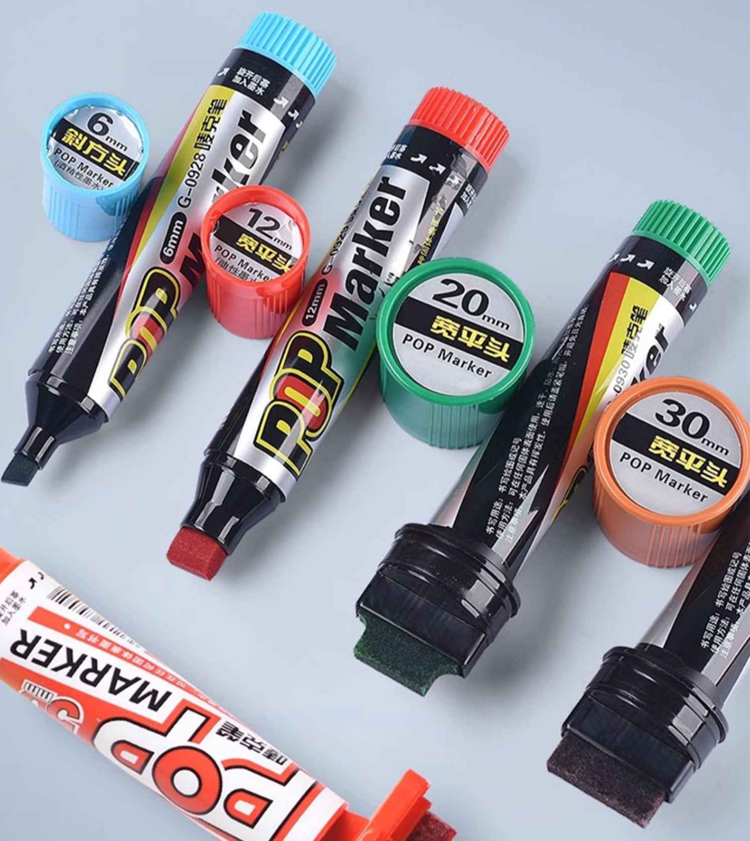 GENVANA 12 Color Pop Markers Oil-Based 6/12/20/30mm Wide Jumbo Tip