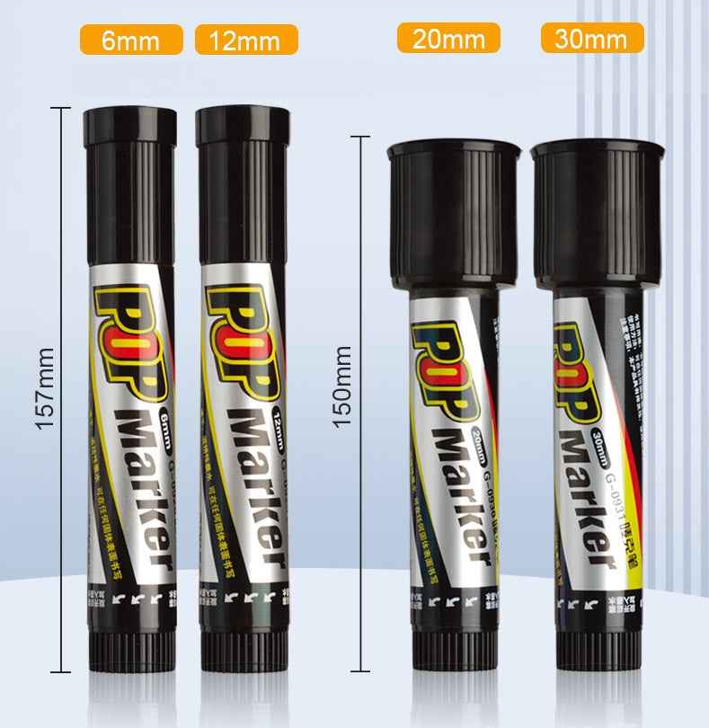 GENVANA 12 Color Pop Markers Oil-Based 6/12/20/30mm Wide Jumbo Tip