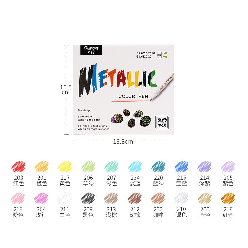 Guangna 6510 Metallic Color Pen 10/12/15/20/30 Fine Point Markers 20 Color