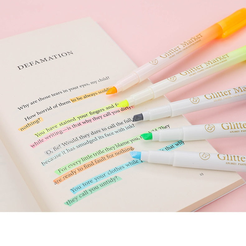 Glitter Marker Highlighters,12 Pastel Colors,School Supplies,Round/Chisel Tip