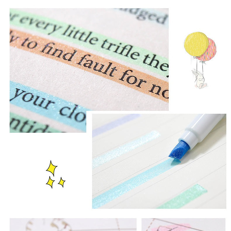 Glitter Marker Highlighters,12 Pastel Colors,School Supplies,Round/Chisel Tip