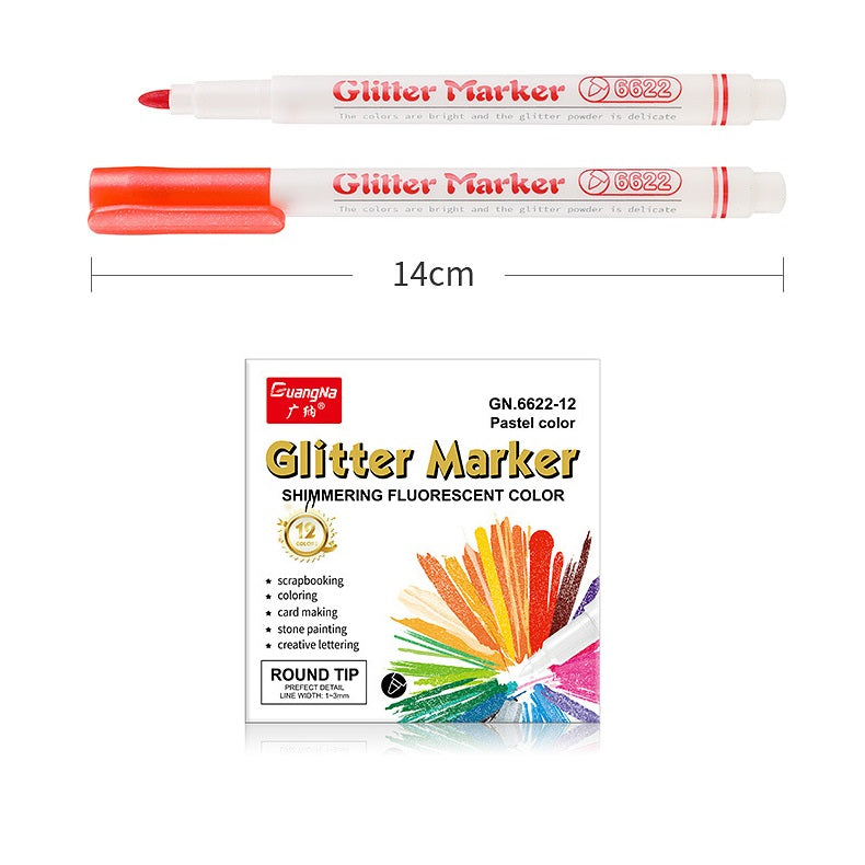 Glitter Marker Highlighters,12 Pastel Colors,School Supplies,Round/Chisel Tip Round Tip