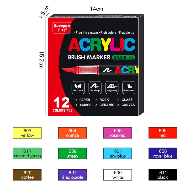 12/24/36 Brush Tip Acrylic Paint Pens Liquid Ink 12 Color