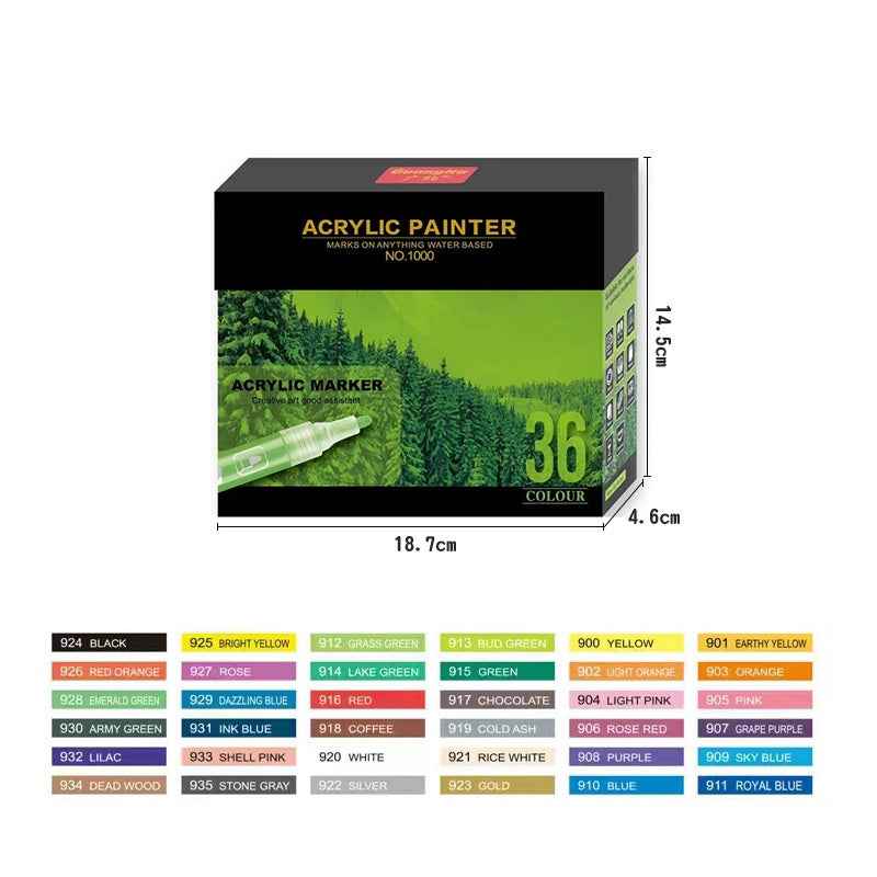 36 Color Guangna Acrylic Painter Markers 3mm Tip - TTpen