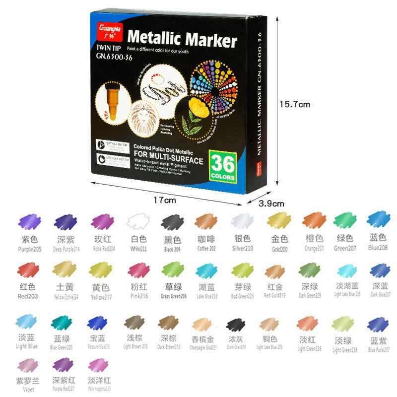 Guangna 36 Colors Metallic Paint Twin Marker Pens with Dot and Fine Tip - TTpen