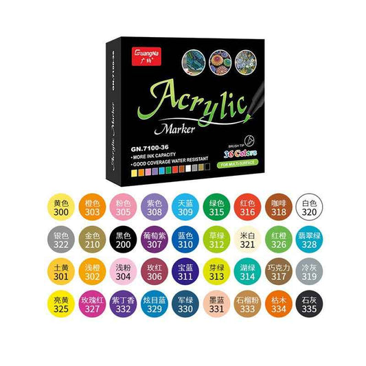 Guangna 36 Colors Brush Tip Acrylic Paint Marker Pens - TTpen