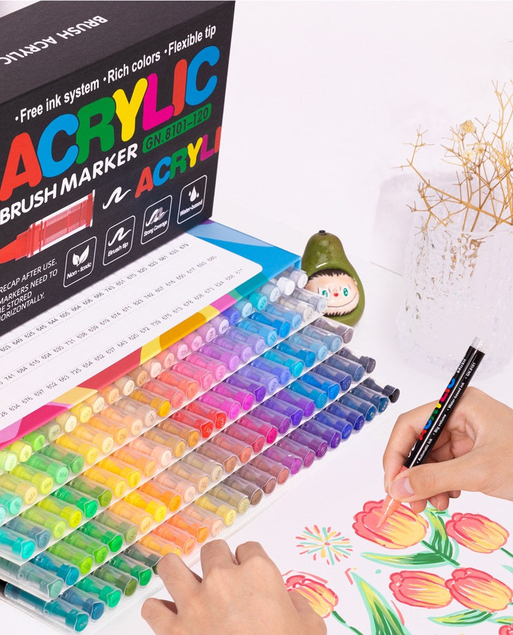 GuangNa GN8101 Soft Brush Acrylic Marker Set 12/24/36 Colors