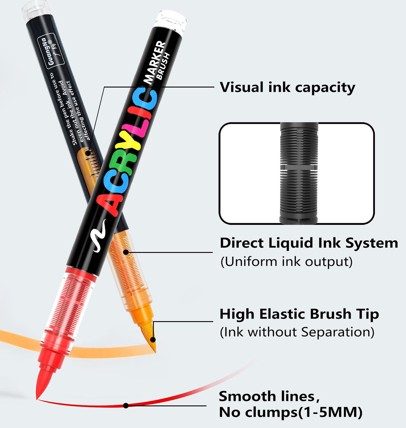 GuangNa GN8101 Soft Brush Acrylic Marker Set 12/24/36 Colors