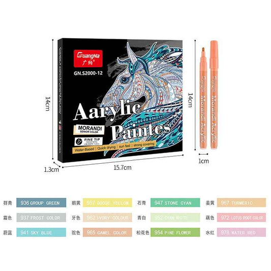 Guangna Morandi Acrylic Paint Pens Fine Tip (1-2mm) 12 Colors - TTpen