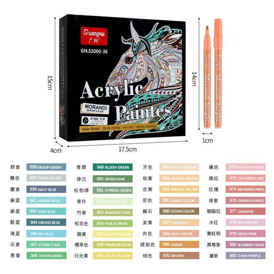 Guangna Morandi Acrylic Paint Pens Fine Tip (1-2mm) 36 Colors - TTpen