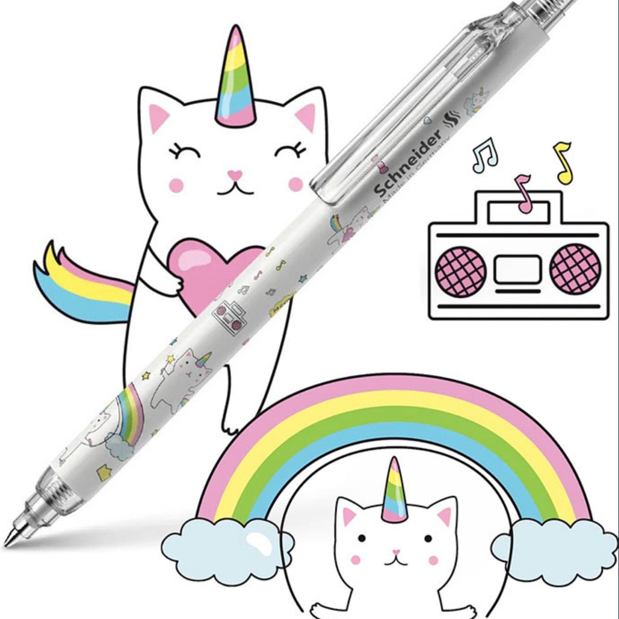 Schneider Awu Cat Click Gel Pen – 0.5mm Black Ink,3 Refills Included