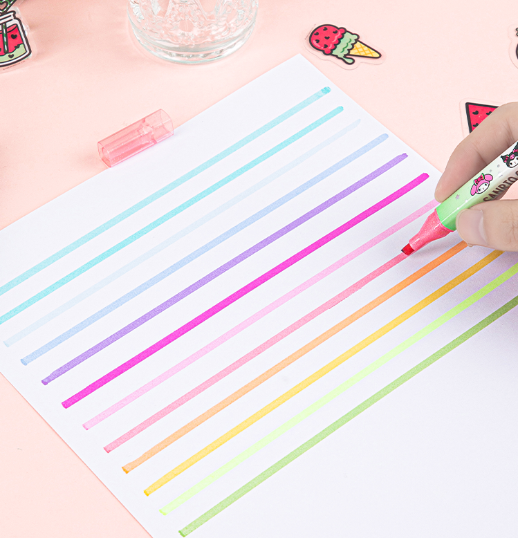 Guangbo Sanrio 12-Color Dual-Tip Erasable Glitter Highlighters