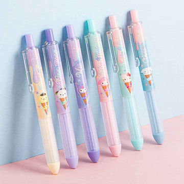 Guangbo 6-Pack Sanrio Ice Cream Click Pens – 0.5mm Black Gel Ink