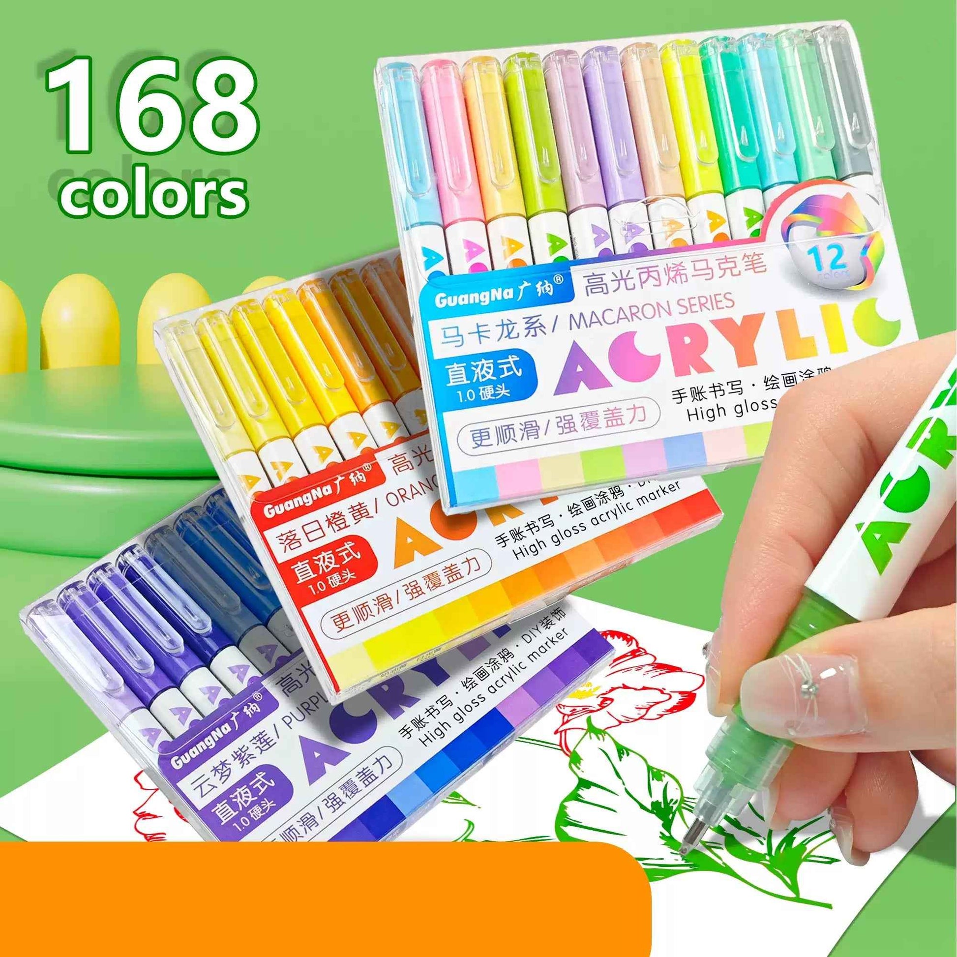 Guangna 12-Color Liquid Acrylic Marker Set – 1.0mm Metal Tip
