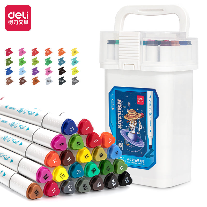 DELI HM903 12/24/36/48/60 Colors Alcohol Based Art Markers Dual Tip 24 Colors