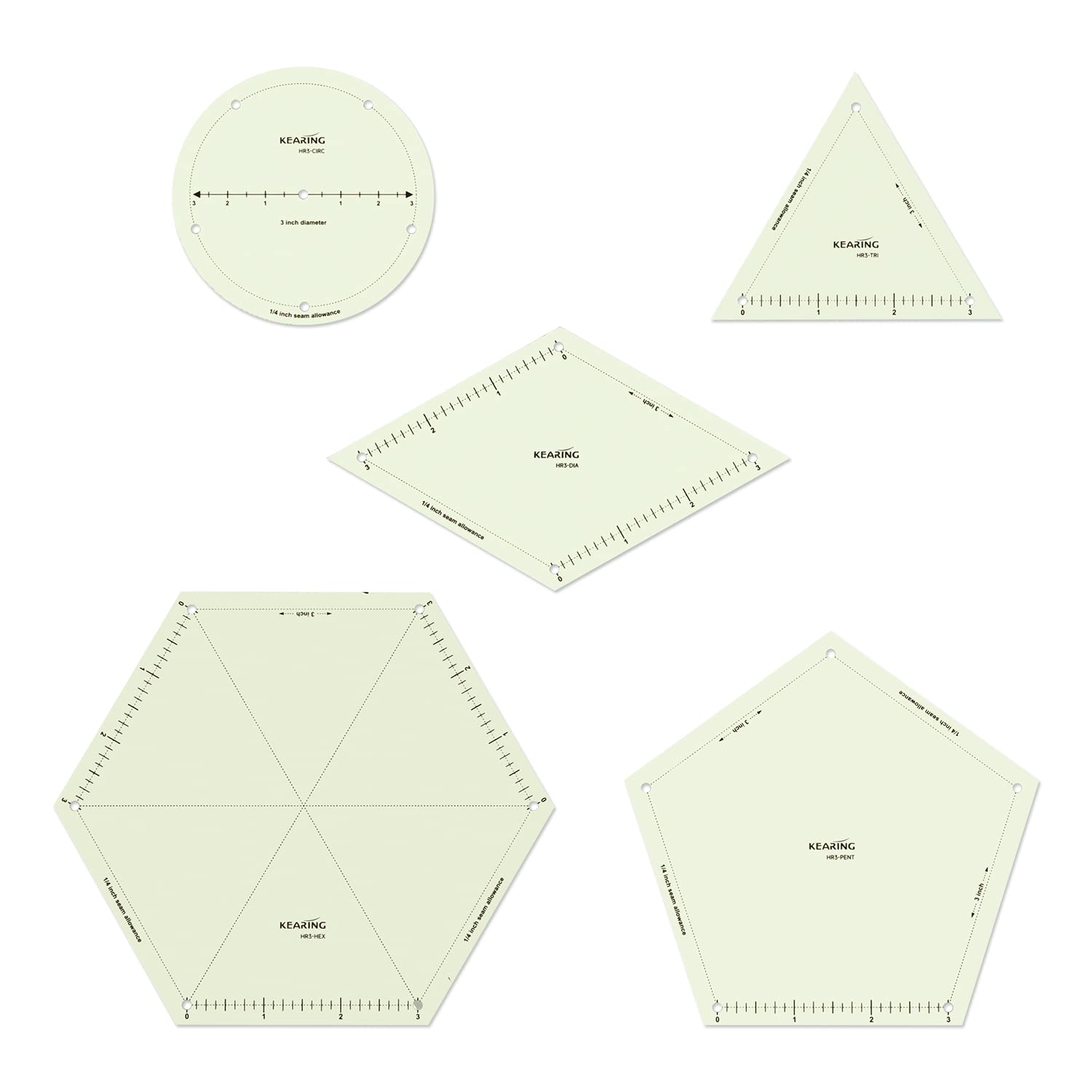 Pikaby Hem Ruler 5pcs Multi-Shapes Hot Hem Rulers for Sewing and Quilting 3 Inch