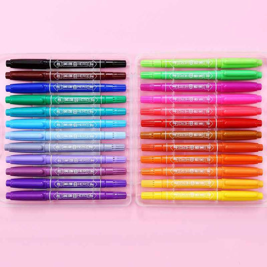 Hero 887 Dual-Tip 24-Color Oil-Based Markers Pens for Art Drawing