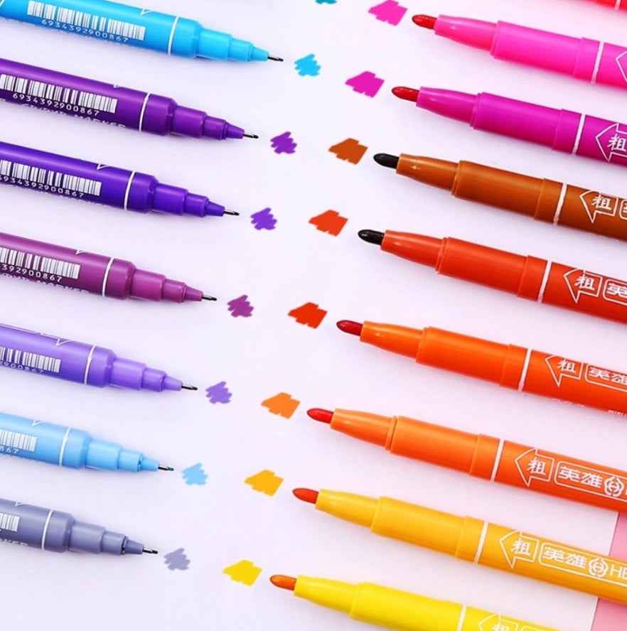 Hero 887 Dual-Tip 24-Color Oil-Based Markers Pens for Art Drawing