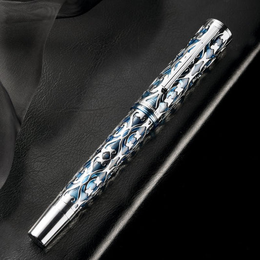 Hongdian ornate silver-tone fountain pen close-up