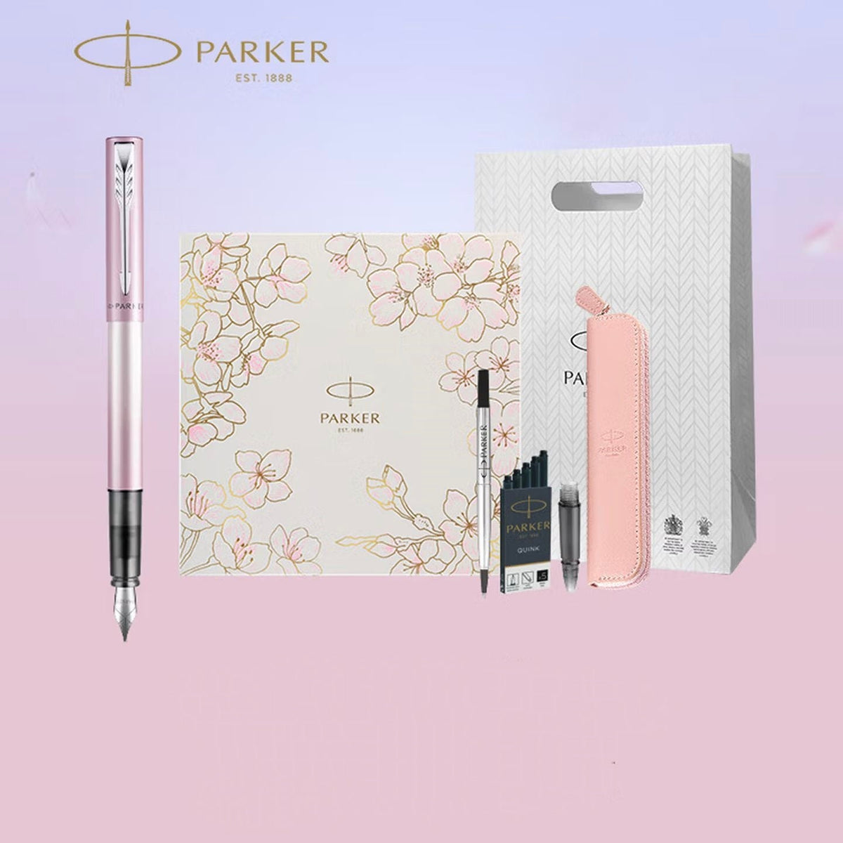 Parker Vector XL Sakura fountain pen gift set with box, pouch and ink cartridges