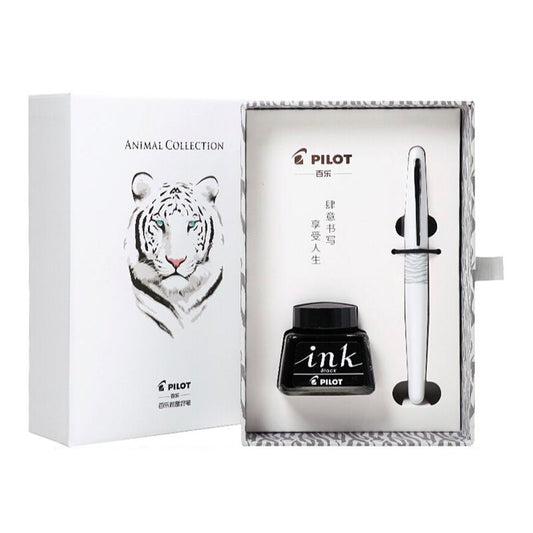Pilot 88G Animal Collection White Tiger Fountain Pen Gift Set with Bottled Ink