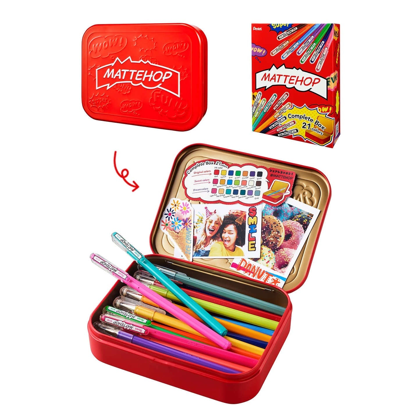 Pentel Mattehop Gel Ink Pen 21 Colors Complete Box