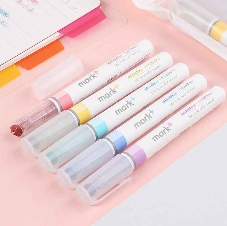 KOKUYO 2-Tone Mark+ Pastel Highlighter Markers 5 Colors Set