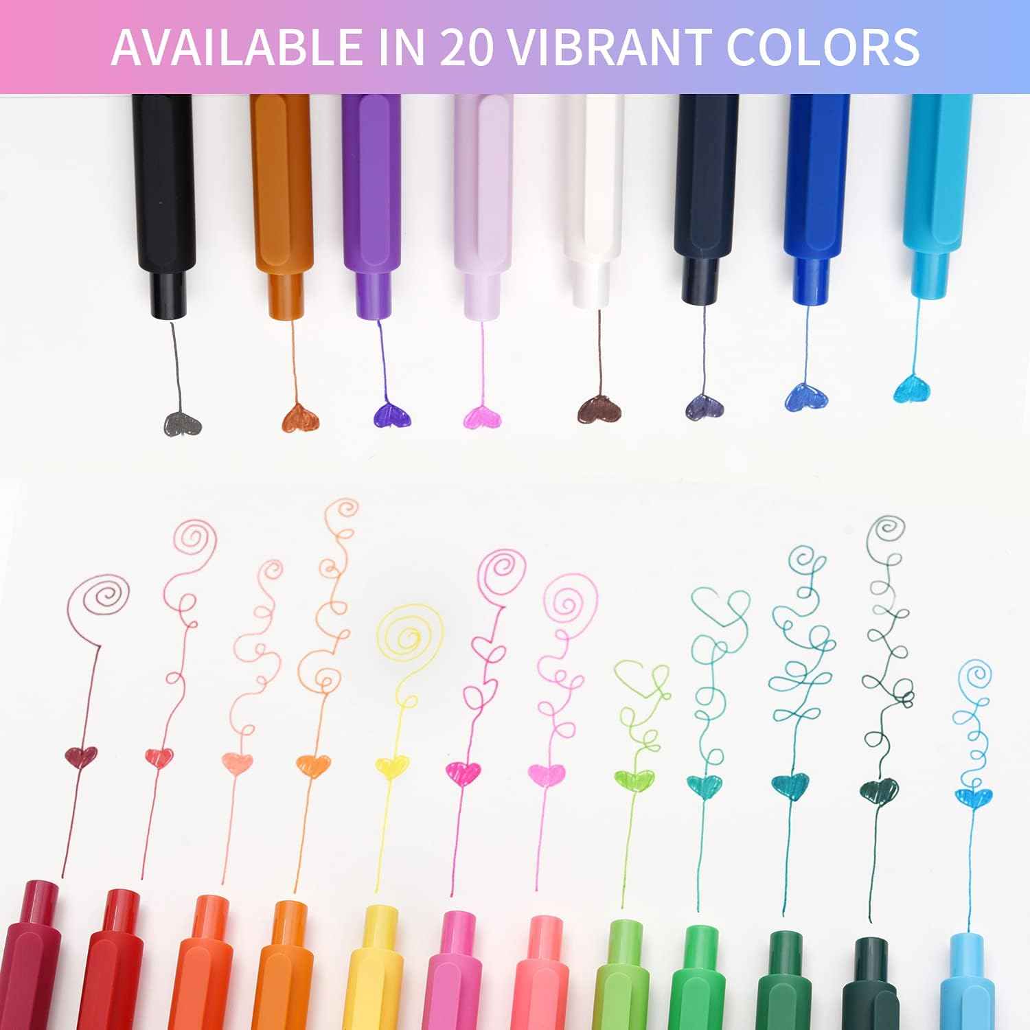 KACO Retractable Gel Pens, 20 Assorted Colors - TTpen