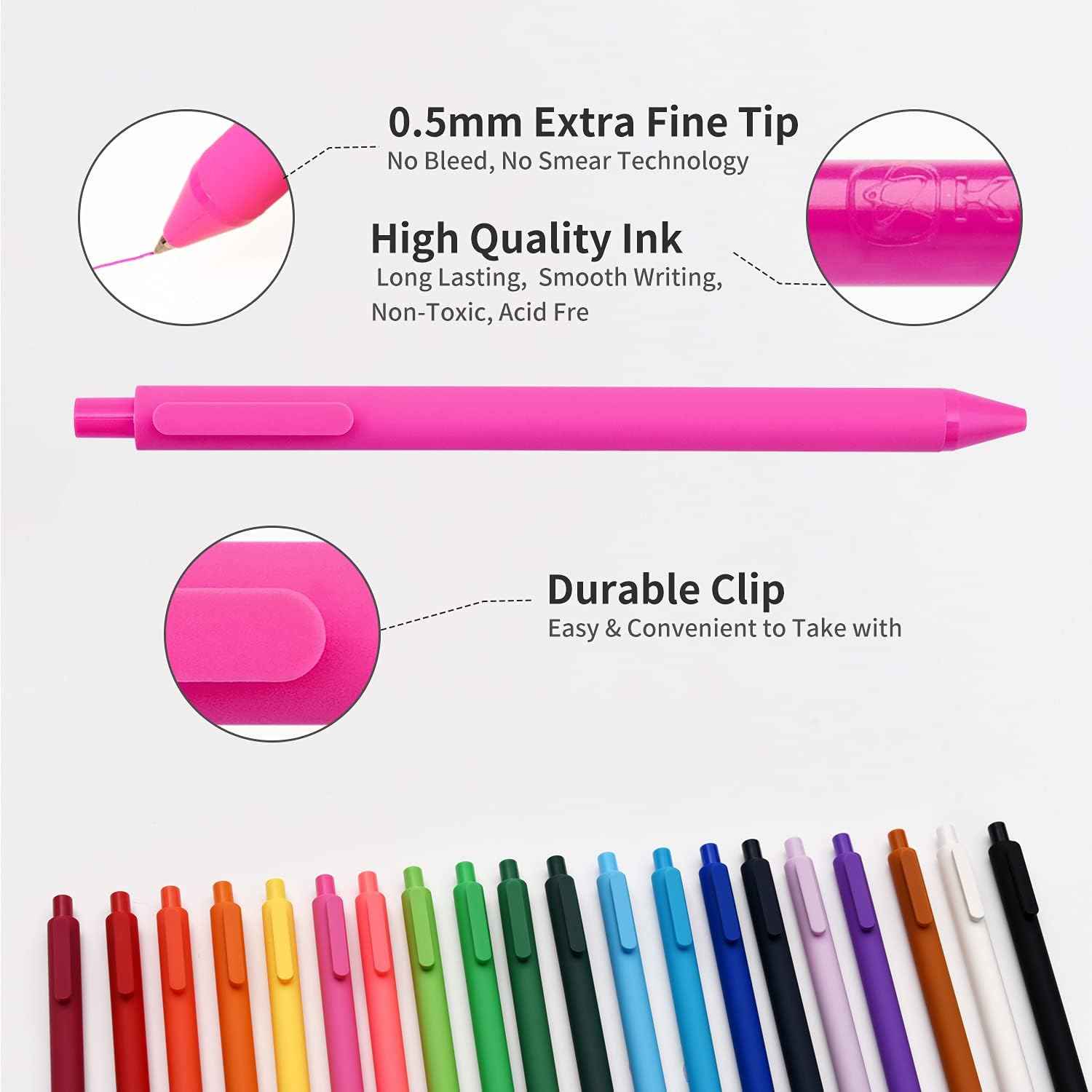 KACO Retractable Gel Pens, 20 Assorted Colors - TTpen